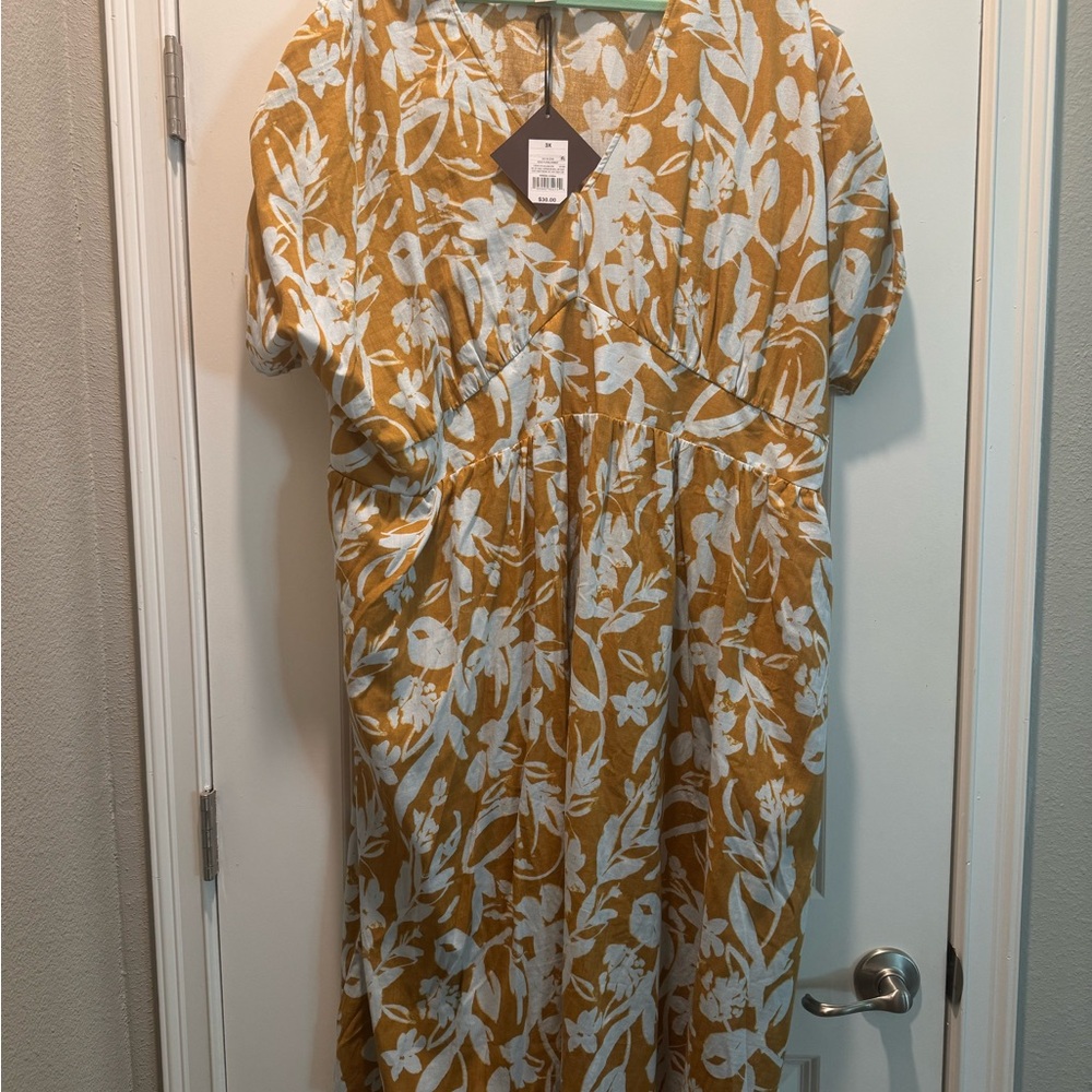 Ava & Viv Floral Midi Dress - Mustard and White